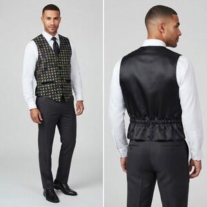 Neil Allyn Men's Tuxedo Vest Large Mardi Gras Harlequin Diamond Green Gold